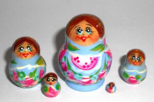MINI Olga in light blue dress TINY Babushka Matryoshka nesting Doll Babooshki Babushkas