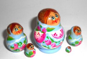 MINI Olga in light blue dress TINY nesting Doll Babooshki s