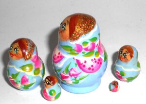MINI Olga in light blue dress TINY nesting Doll Babooshki s