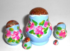 MINI Olga in light blue dress TINY nesting Doll Babooshki s