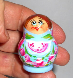 MINI Olga in light blue dress TINY nesting Doll Babooshki s