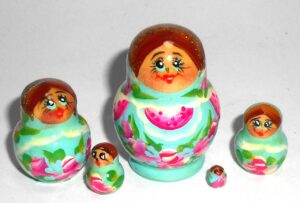 MINI Olga in cyan dress TINY Babushka Matryoshka nesting Doll Babooshki Babushkas
