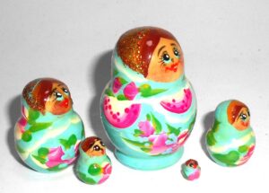 MINI Olga in cyan dress TINY nesting Doll Babooshki s