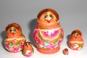 MINI Olga in orange dress TINY Babushka Matryoshka nesting Doll Babooshki Babushkas