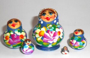 MINI Marfa in dark blue dress TINY Babushka Matryoshka nesting Doll Babooshki Babushkas