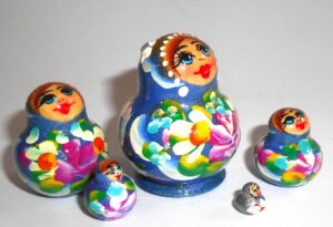 MINI Marfa in dark blue dress TINY nesting Doll Babooshki s