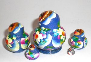 MINI Marfa in dark blue dress TINY nesting Doll Babooshki s