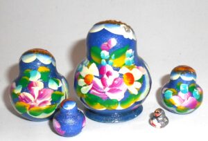 MINI Marfa in dark blue dress TINY nesting Doll Babooshki s