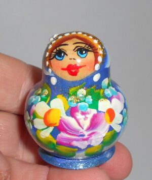 MINI Marfa in dark blue dress TINY nesting Doll Babooshki s