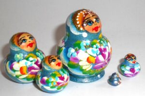 MINI Marfa in blue dress TINY nesting Doll Babooshki s