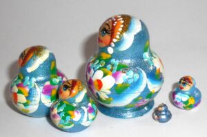 MINI Marfa in blue dress TINY nesting Doll Babooshki s