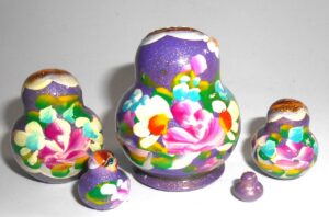 MINI Marfa in purple dress TINY nesting Doll Babooshki s