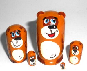 MINI Funny brown bear family 5-set Babushka TINY Babushka Matryoshka nesting Doll  Babooshki Babushkas