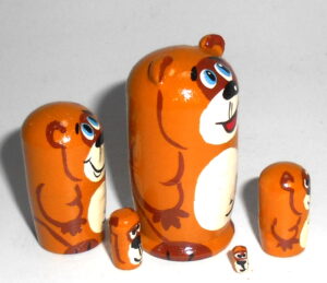 MINI Funny brown bear family 5-set TINY nesting Doll Babooshki s