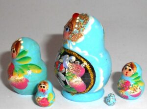 MINI Kira in cyan dress TINY nesting Doll Babooshki s
