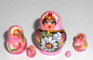 MINI Kira in pink dress TINY Babushka Matryoshka nesting Doll Babooshki Babushkas
