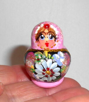 MINI Kira in pink dress TINY nesting Doll Babooshki s