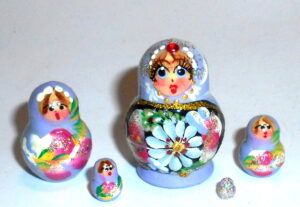 MINI Kira in purple dress TINY  Babushka Matryoshka nesting Doll Babooshki Babushkas
