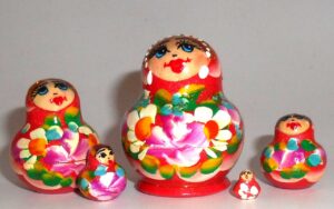 MINI Marfa in red dress TINY nesting Doll Babooshki s