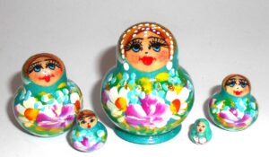 MINI Marfa in turquoise dress TINY Babushka Matryoshka nesting Doll Babooshki Babushkas