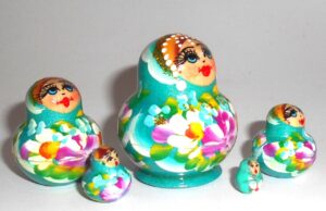 MINI Marfa in turquoise dress TINY nesting Doll Babooshki s