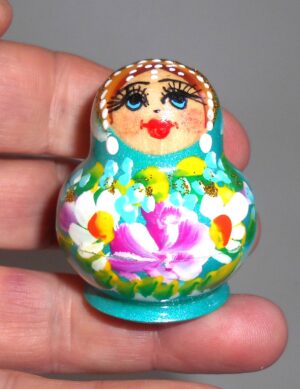 MINI Marfa in turquoise dress TINY nesting Doll Babooshki s