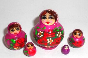 MINI Anya in pink dress TINY Babushka Matryoshka nesting Doll Babooshki Babushkas