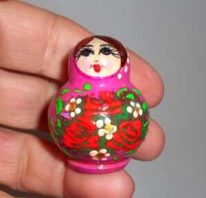 MINI Anya in pink dress TINY nesting Doll Babooshki s