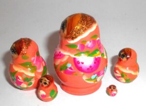 MINI Olga in orange dress TINY nesting Doll Babooshki s