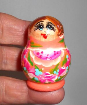 MINI Olga in orange dress TINY nesting Doll Babooshki s
