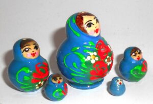 MINI Anya in dark blue dress TINY nesting Doll Babooshki s