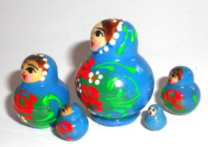 MINI Anya in dark blue dress TINY nesting Doll Babooshki s