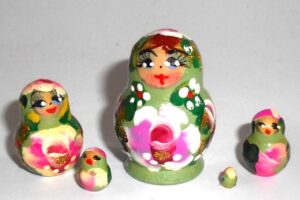 MINI Vera in green dress TINY Babushka Matryoshka nesting Doll Babooshki Babushkas