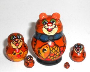 MINI Funny orange Cat with gold fish Babushka Matryoshka nesting Doll Babooshki Babushkas