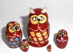 Funny brown Owl mini Babushka Matryoshka nesting Doll Babooshki Babushkas