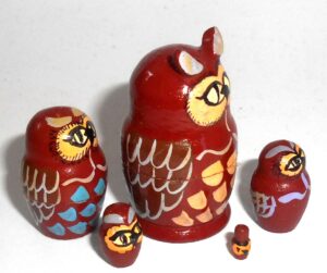 Funny brown Owl mini nesting Doll Babooshki s