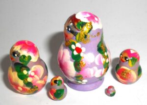 MINI Masha small in purple dress TINY nesting Doll Babooshki s