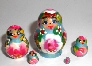 MINI Masha small in blue dress TINY Babushka Matryoshka nesting Doll Babooshki Babushkas