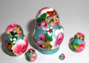MINI Masha small in blue dress TINY nesting Doll Babooshki s