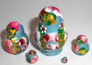 MINI Masha small in blue dress TINY nesting Doll Babooshki s