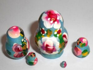 MINI Masha small in blue dress TINY nesting Doll Babooshki s