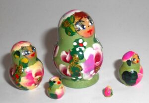 MINI Masha small in green dress TINY nesting Doll Babooshki s