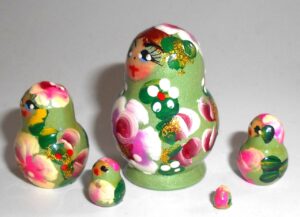 MINI Masha small in green dress TINY nesting Doll Babooshki s