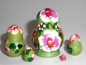 MINI Masha small in green dress TINY nesting Doll Babooshki s