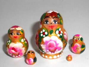 MINI Masha small in gold dress TINY Babushka Matryoshka nesting Doll Babooshki Babushkas