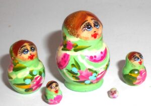 MINI Olga small in green dress TINY nesting Doll Babooshki s