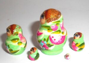 MINI Olga small in green dress TINY nesting Doll Babooshki s