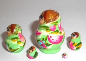 MINI Olga small in green dress TINY nesting Doll Babooshki s