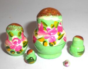 MINI Olga small in green dress TINY nesting Doll Babooshki s
