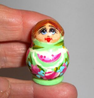 MINI Olga small in green dress TINY nesting Doll Babooshki s